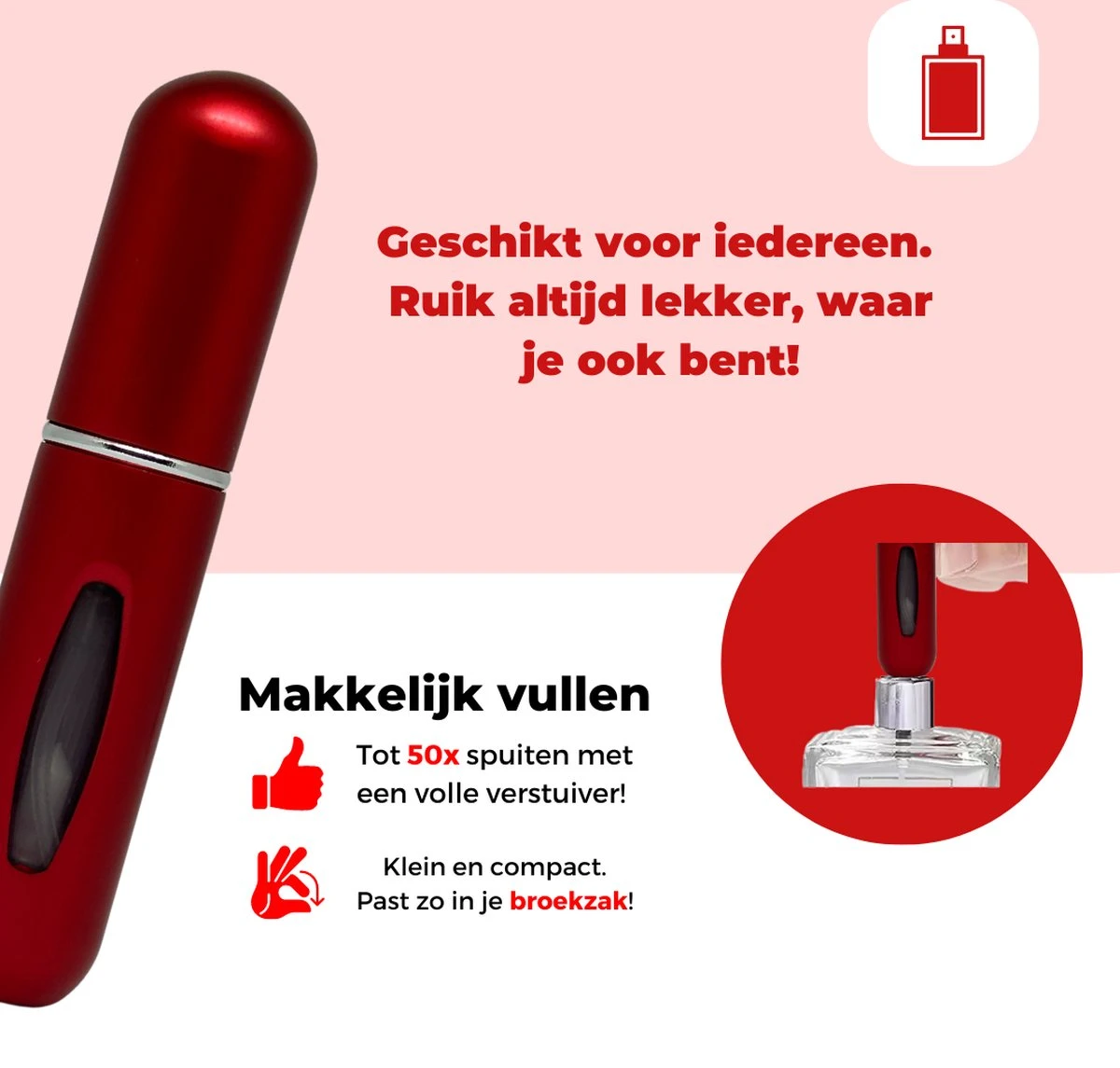Cetins - Parfum Verstuiver Navulbaar - Mini Parfum Flesje - Reisflesje – Matt Rood - Afbeelding 5