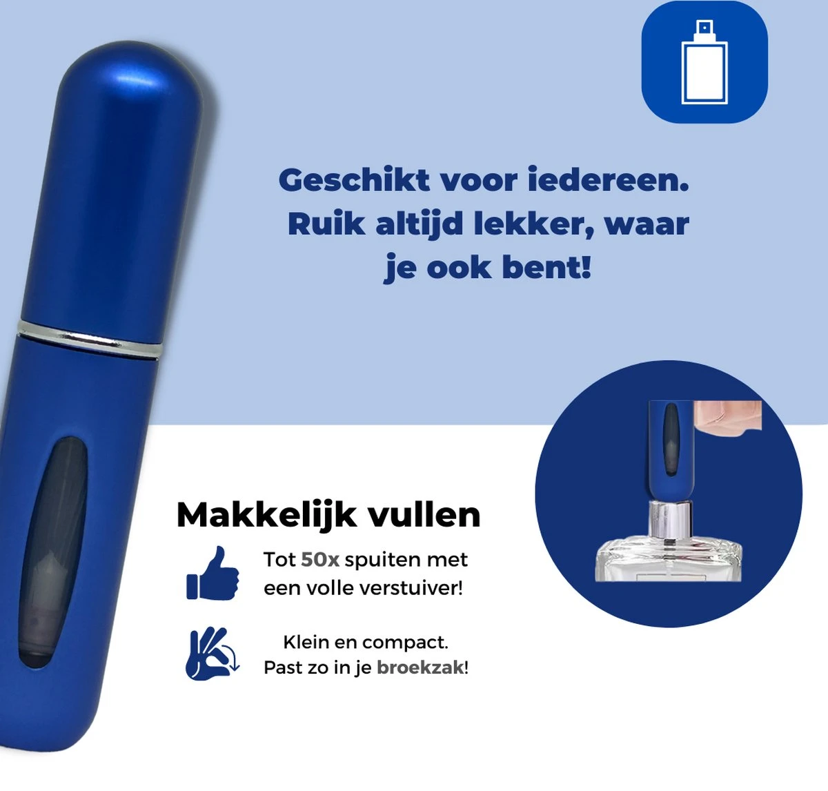 Cetins - Parfum Verstuiver Navulbaar - Mini Parfum Flesje - Reisflesje – Matt Blauw - Afbeelding 5