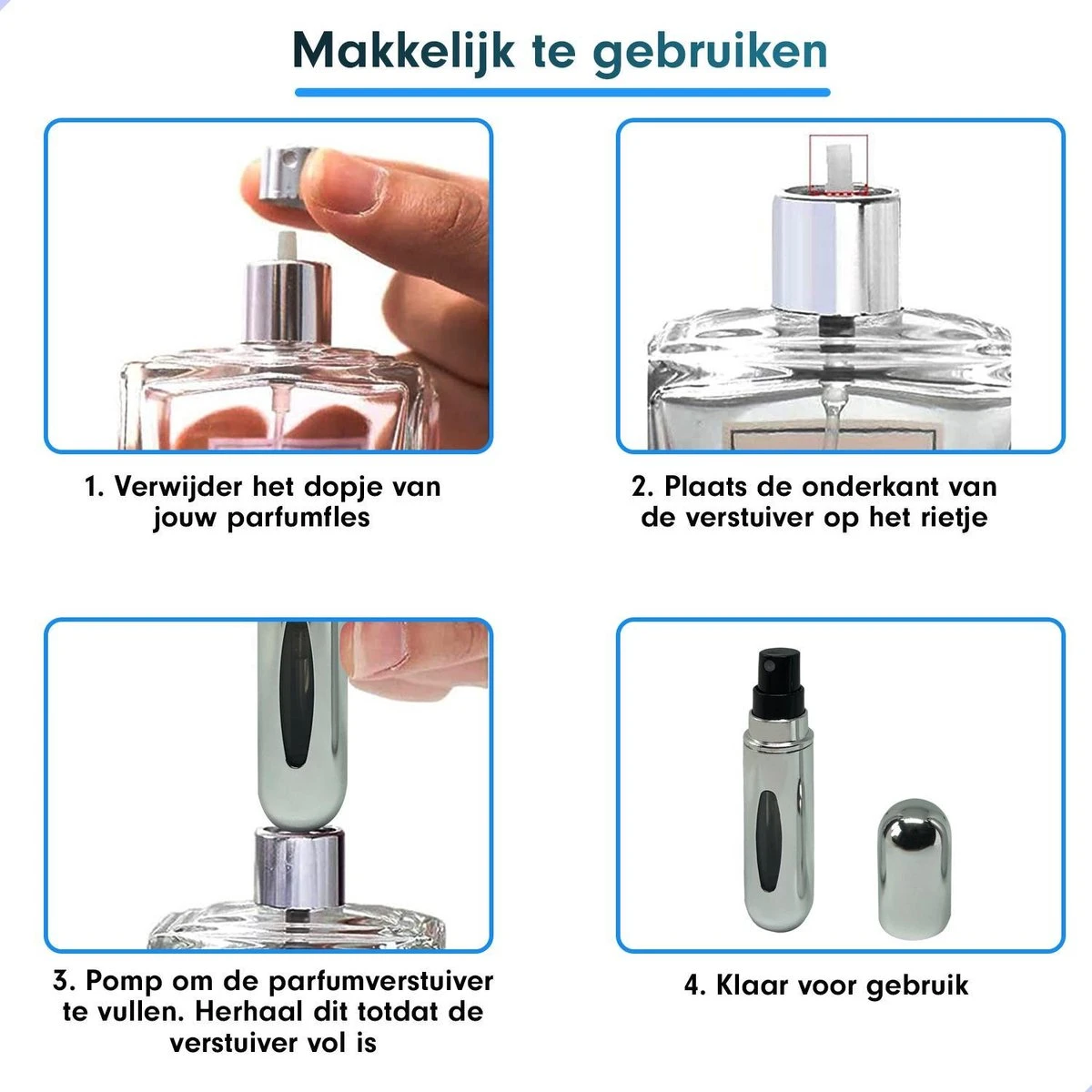 MaxedMore Navulbare Parfumverstuiver 5ml Zilver - 65 Keer Spraybare Parfum Verstuiver - Hervulbaar Tasverstuiver Voor Parfum - Meeneem Mini Geur Flesje Voor Op Reis - Lipstick Formaat Navulbaar Parfumflesje - Afbeelding 9