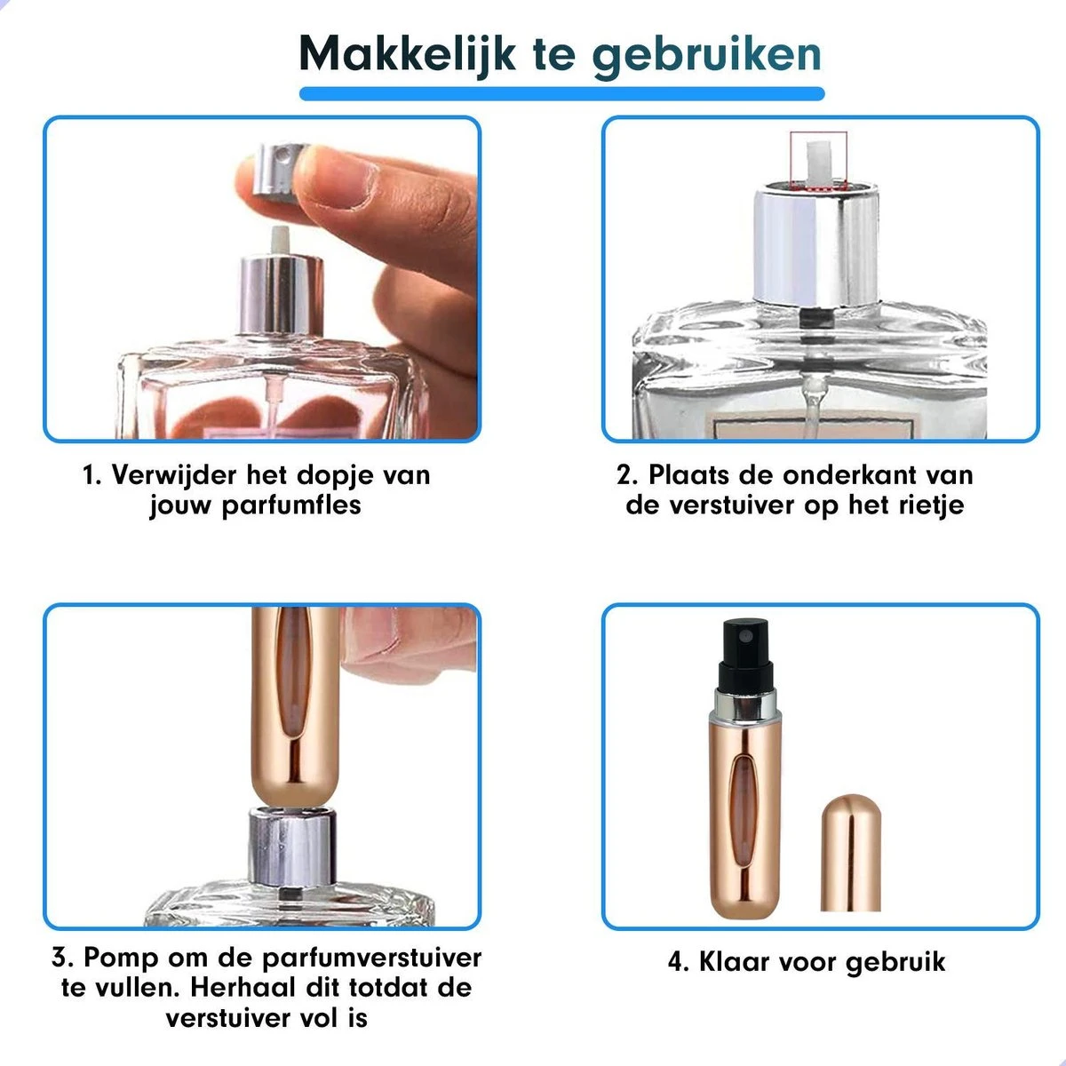 Merkloos Parfum Spray - Navulbare Parfum Verstuiver - Navulling Voor Parfum - Parfumverstuiver - Goudkleurig - Afbeelding 5